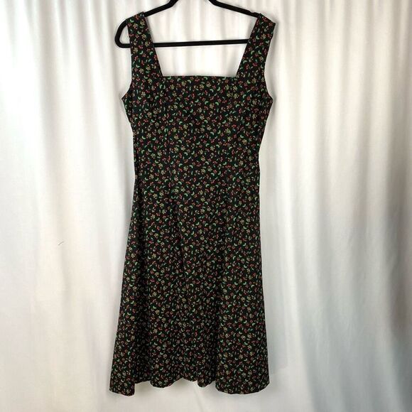 Vintage Cherry Print Dress Square Neck Midi Length Pin-Up Custom Made Women’s L - Picture 13 of 16